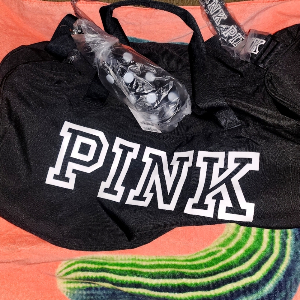 NEW Black PINK Duffle Bag and Water bottle